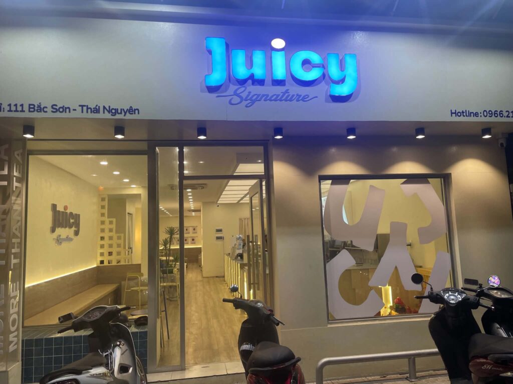 Mặt tiền quán Juicy Signature tại 111 Bắc Sơn Thái Nguyên